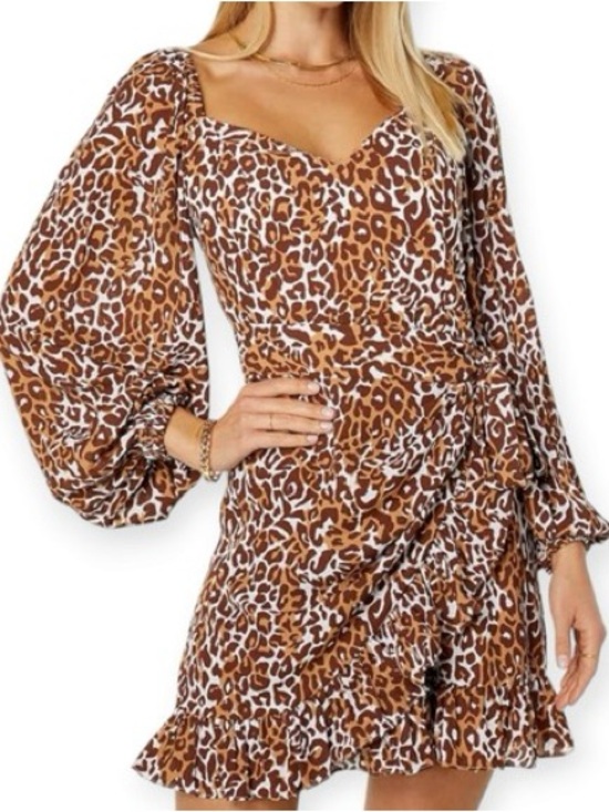 Lilly Pulitzer Dresses & Skirts - Lilly Pulitzer Leopard Print V-Neck Long Sleeve Mini Dress - Brown